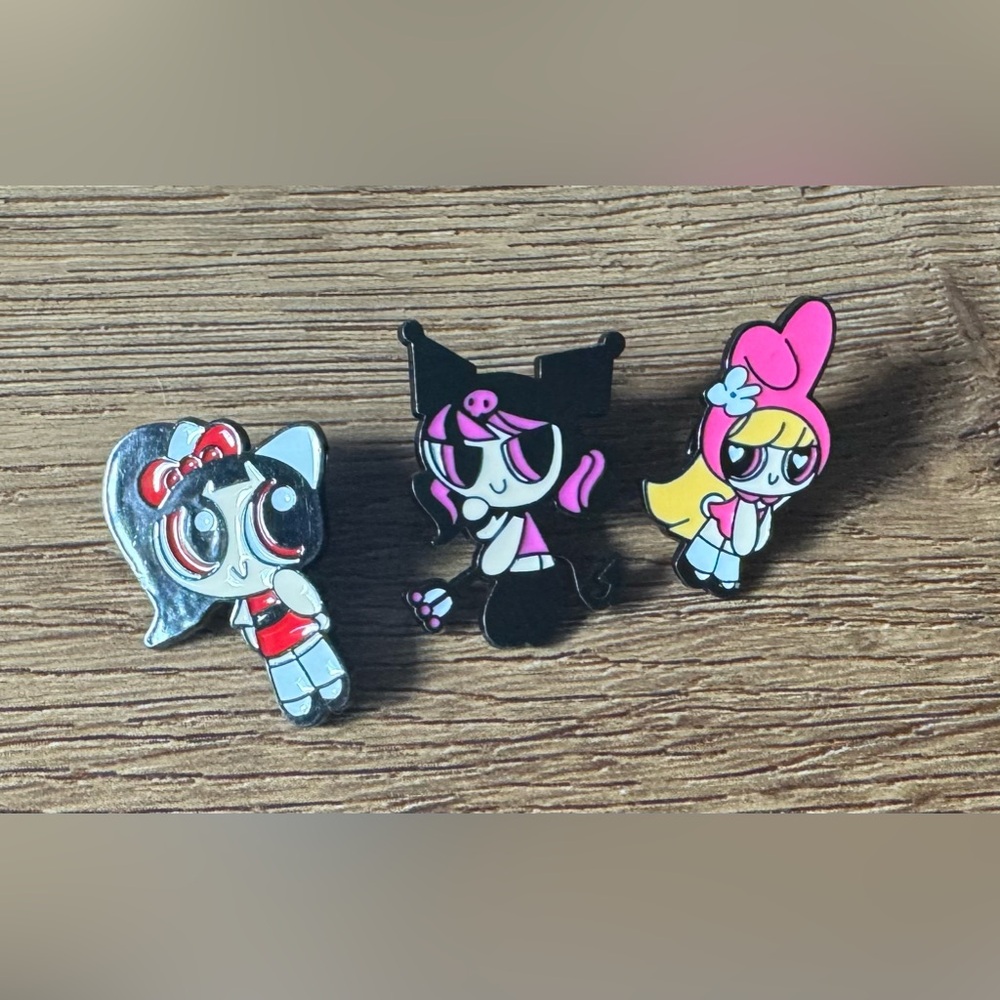 Sanrio POWER PUFF GIRLS-NWT 3 Metal Pin Bundle